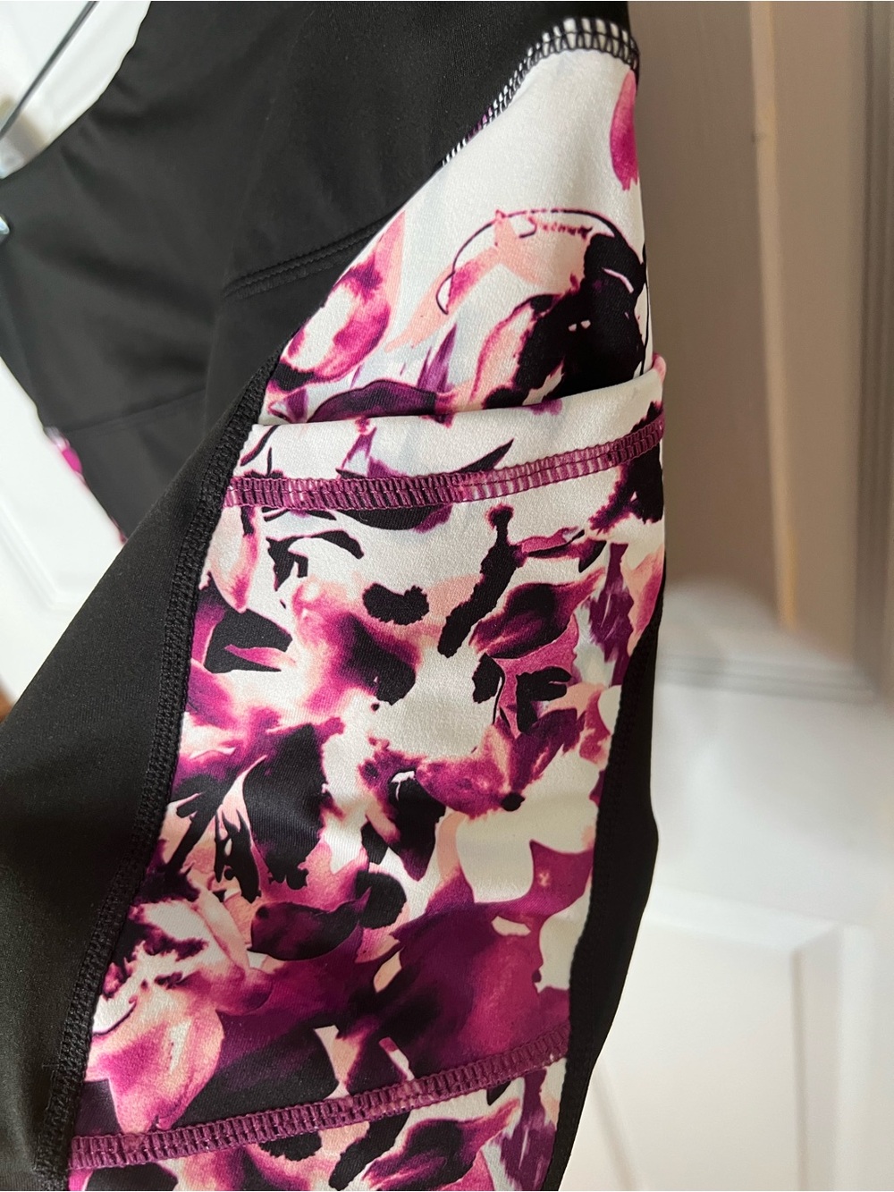 GAIAM Black Bike Shorts with Pink Floral Side Panels - Picture 3 of 10
